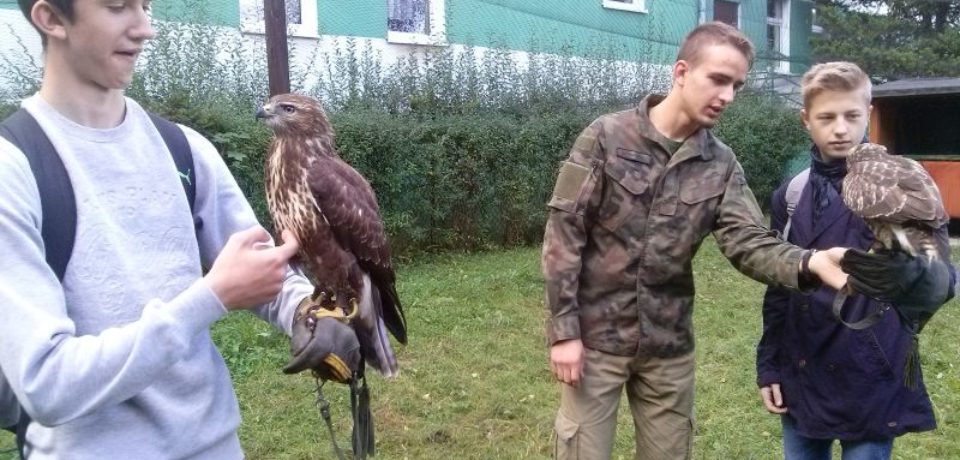 Uczniowie gimnazjum na warsztatach dotyczących ochrony ptaków drapieżnych